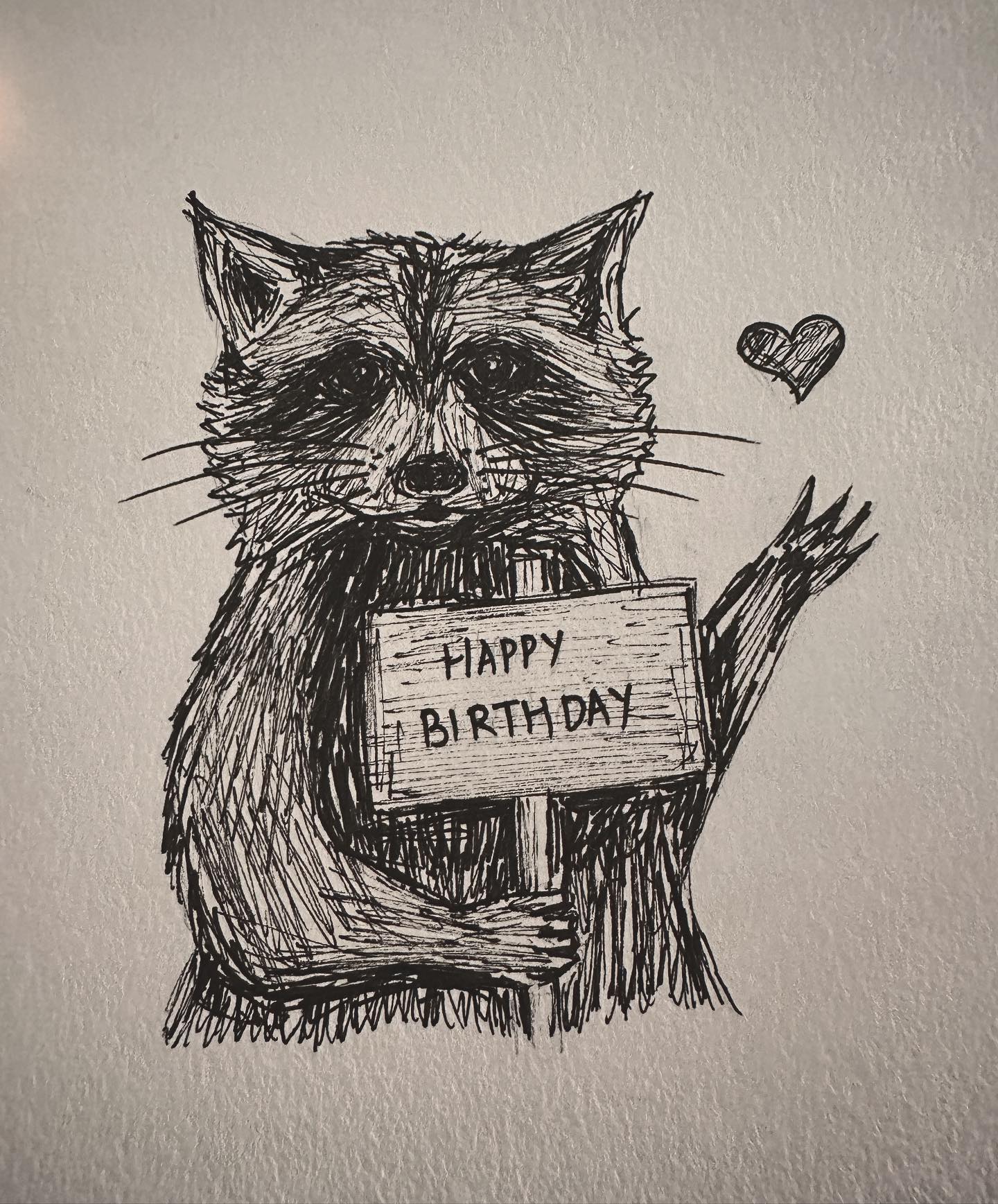 A raccoon holding up a 'Happy Birthday' sign. This was a gift for my favorite human :)