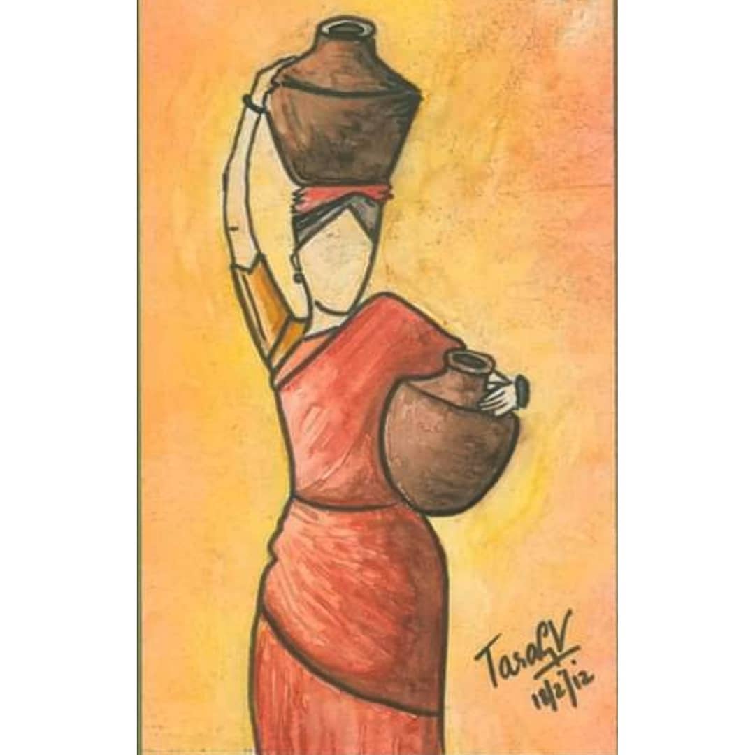 Woman carrying pots