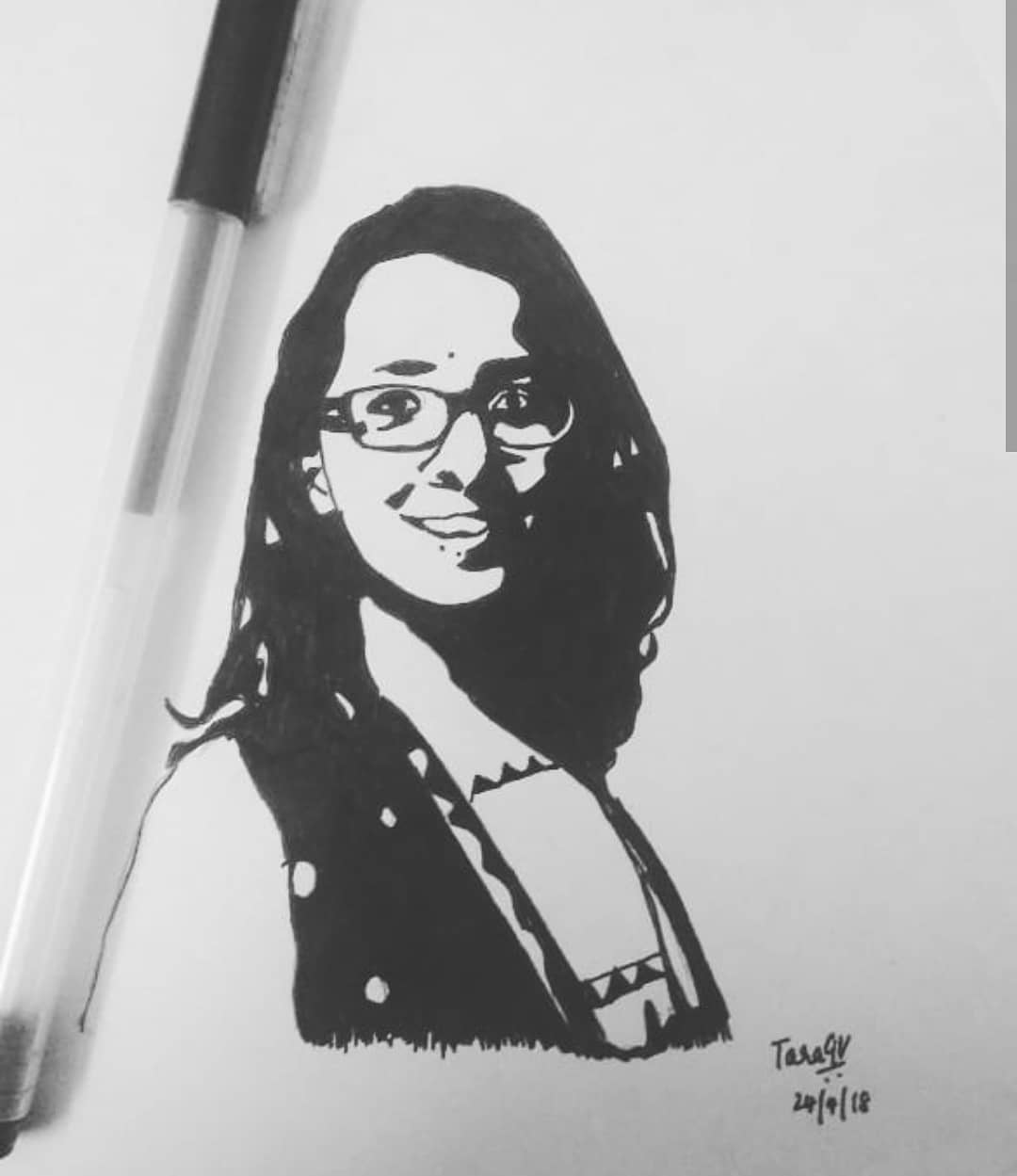 An ink portrait of my college friend for her birthday